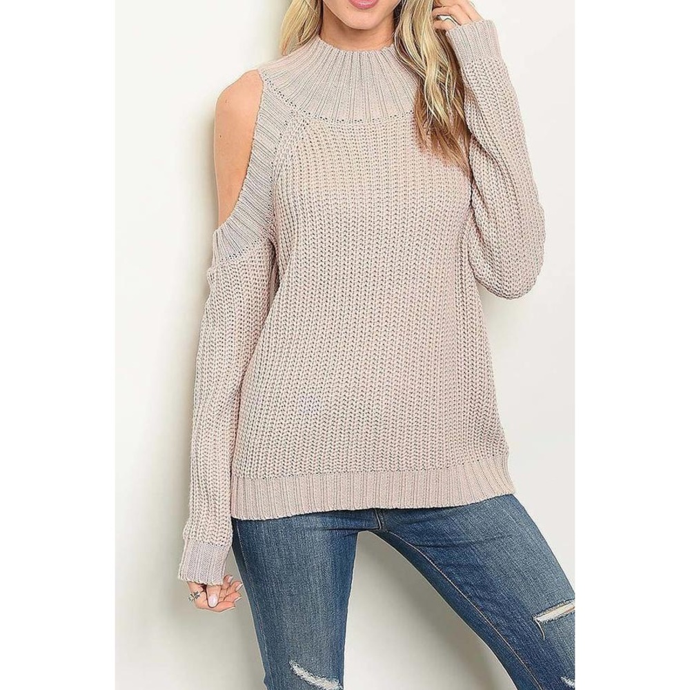 Light Pink Cold Shoulder Knit Sweater - Picture 1 of 3